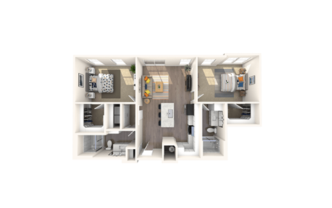 Floor plan for 2 beds, 2 baths, 1096 sqft